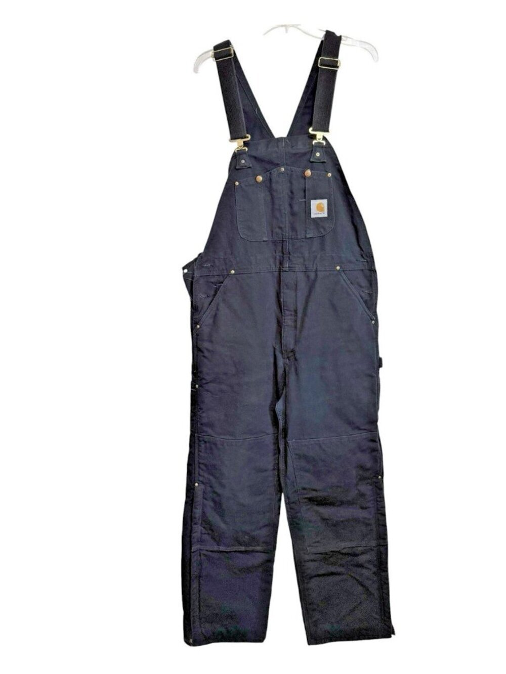 Carhartt Duck Canvas Insulated Bib Overalls Size 38x32 RO2 Black Double Knee